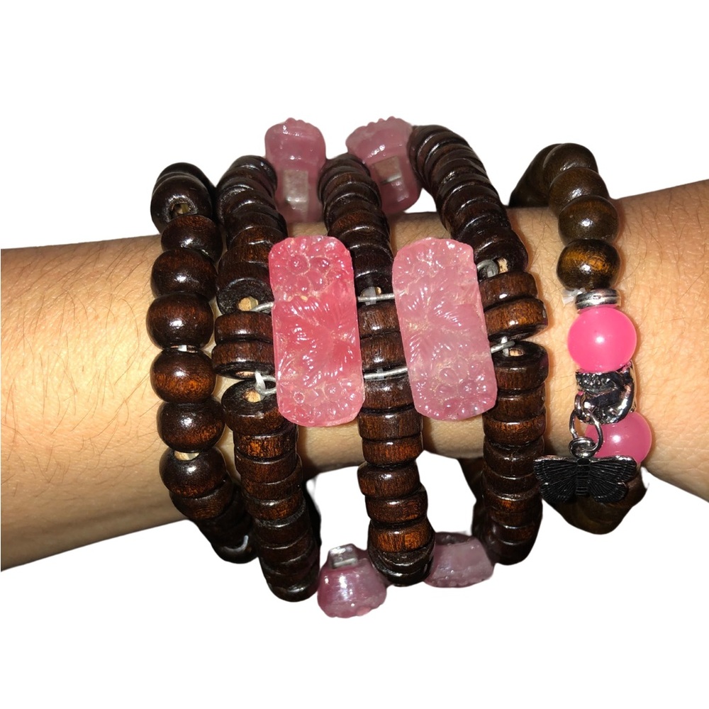 Set of 3 Hand Crafted Wooden Bead Bracelets Natural Beauty with a Touch of Charm